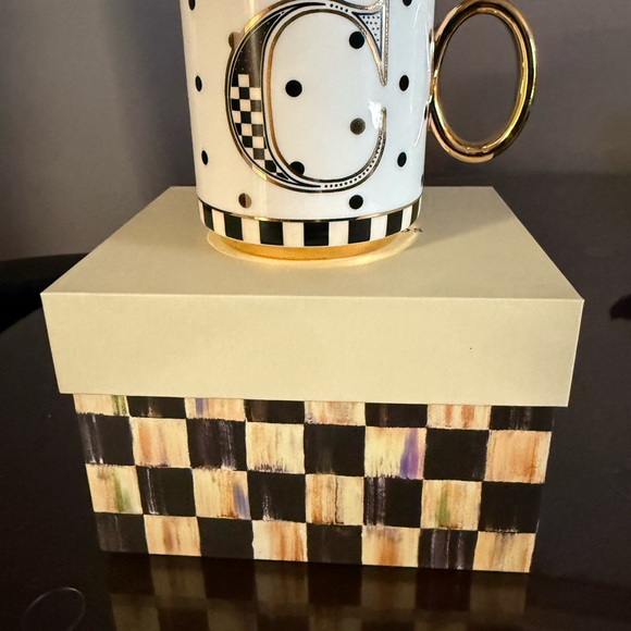 MacKenzie-Childs Other - Elegant Black and Gold Polka Dot Mug